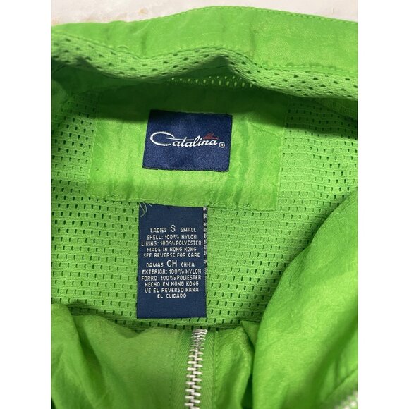 VTG Catalina C-Tek Nautical Lime Green Jacket w/Fish Zipper Pull Y2K Sz S Preppy - Picture 7 of 11